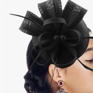 Black Fascinator Pillbox Hat with Headband and Forked Clip